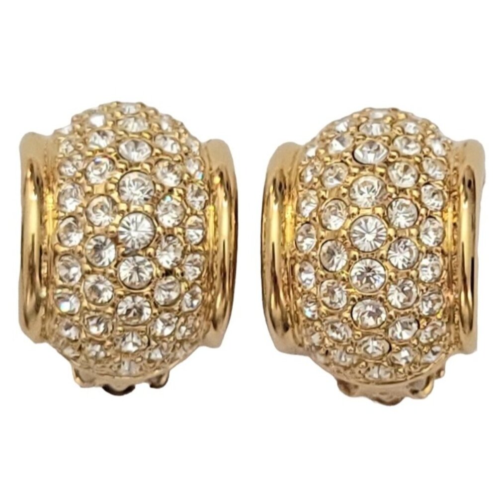 Swarovski Gold Tone Clear Crystal Rhinestone Half Hoop Clip On Earrings, E977